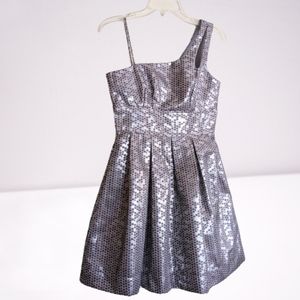 Windsor Dress Metallic Silver One-shoulder Polk-a-dots Cutout Cocktail Size 5